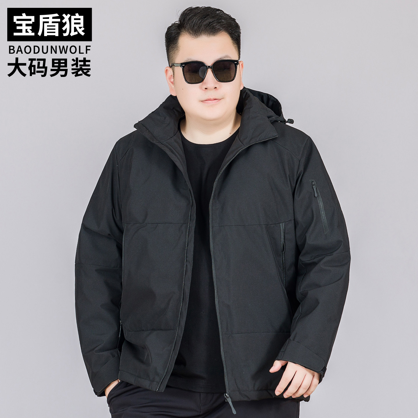 胖子时尚加厚冬装可脱卸帽棉服