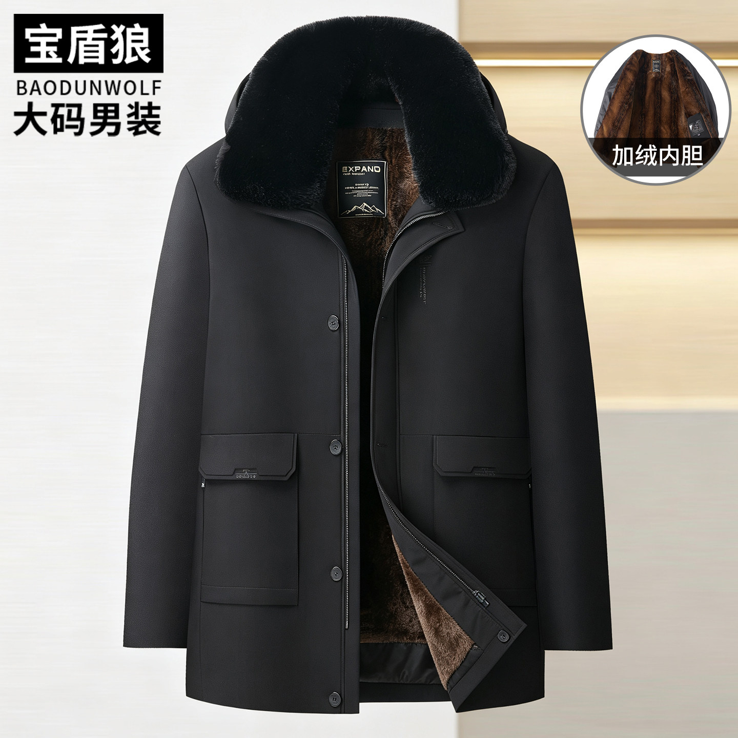 中老年可脱卸毛领棉服男加大码
