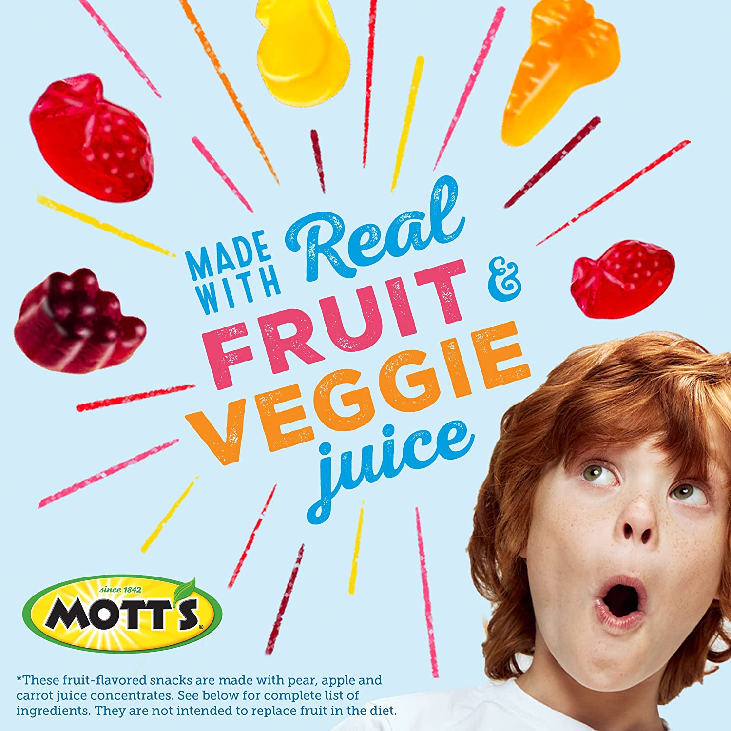 Mott's 水果味零食软糖 水果蔬菜制成无添加什锦水果软糖一盒40袋