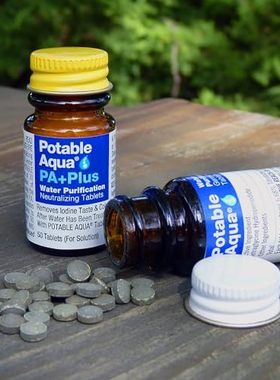 Potable Aqua带PAPlus的便携饮用水净化片 50片 露营远足可制25升