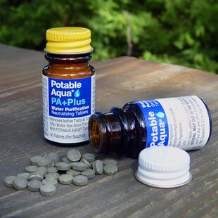 Potable Aqua带PAPlus的便携饮用水净化片 50片 露营远足可制25升