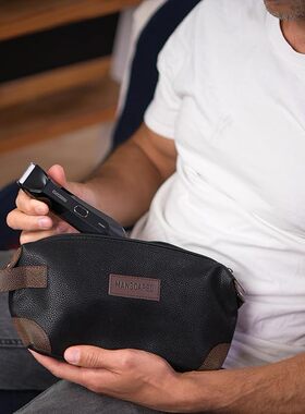 Manscaped-男士优质洗漱包皮革尼龙浴室旅行包剃须套装盒修剪器包