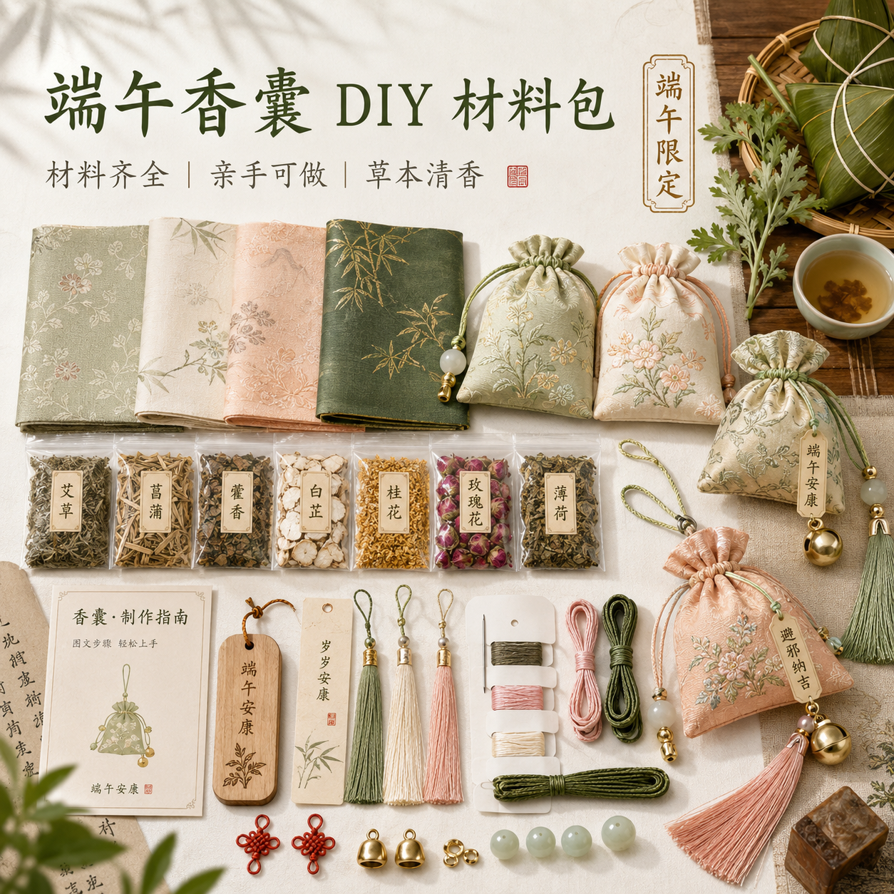 端午节香囊DIY材料中药包香包空袋驱蚊包艾草包衣柜香包非遗挂件