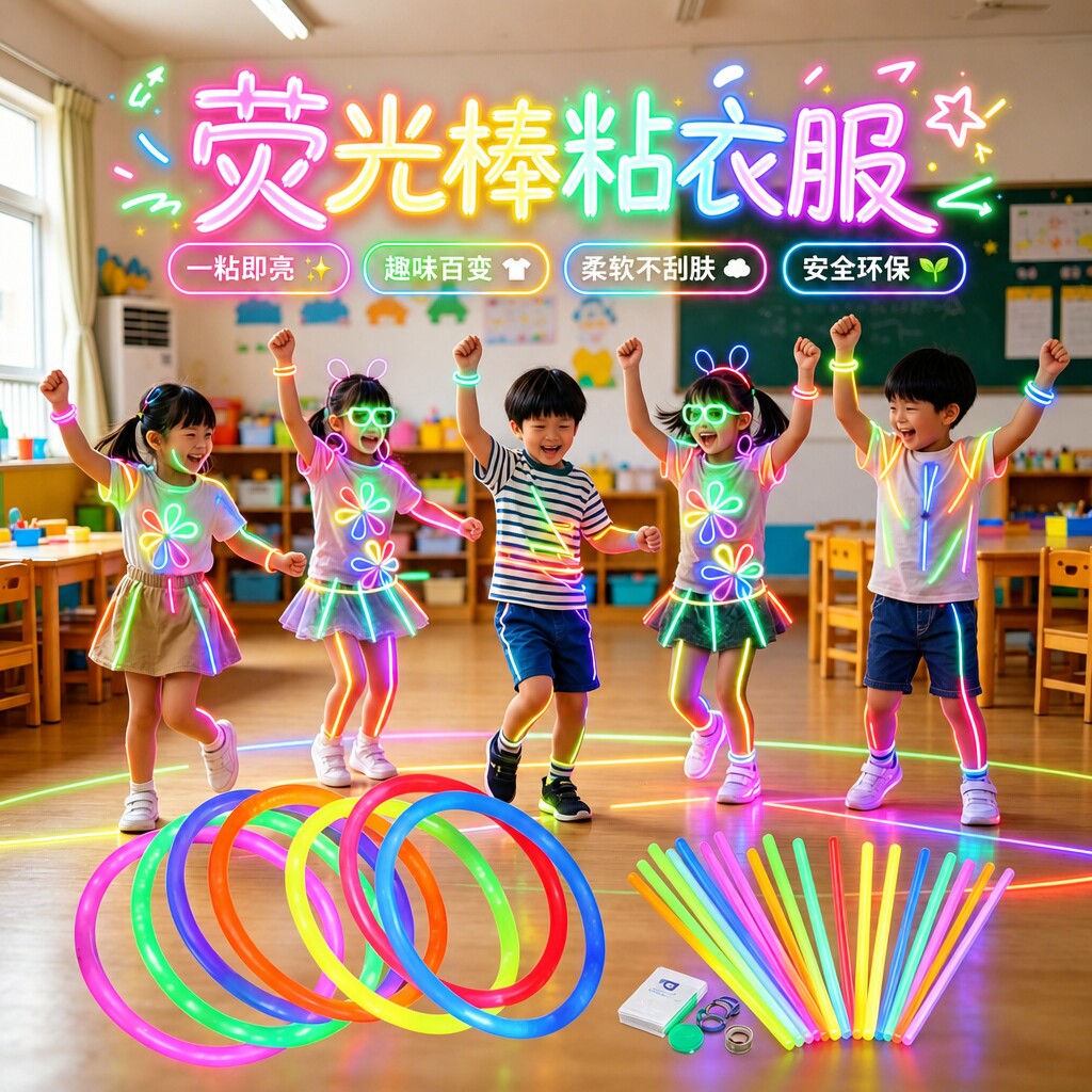 荧光棒粘衣服发光儿童无莹毒光彩色棒晚会炫彩光银光夜光批发手环