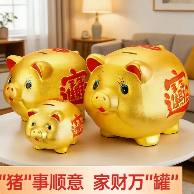 新款特大号金猪存钱罐陶瓷猪摆件只进不出礼品创意儿童储钱罐