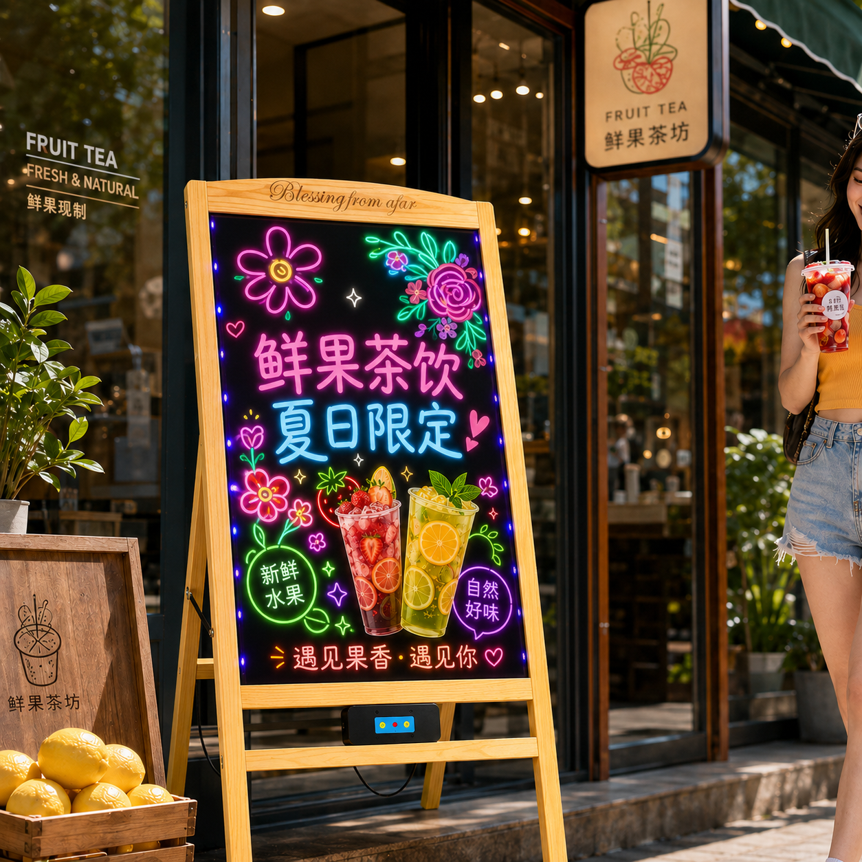 荧光板广告板发光木质黑板夜光摆摊专用小黑板手写发光不插电广告牌摆摊引流神器led荧光板招牌商用彩色悬挂
