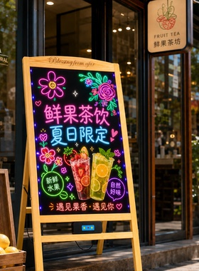 荧光板广告板发光木质黑板夜光摆摊专用小黑板手写发光不插电广告牌摆摊引流神器led荧光板招牌商用彩色悬挂