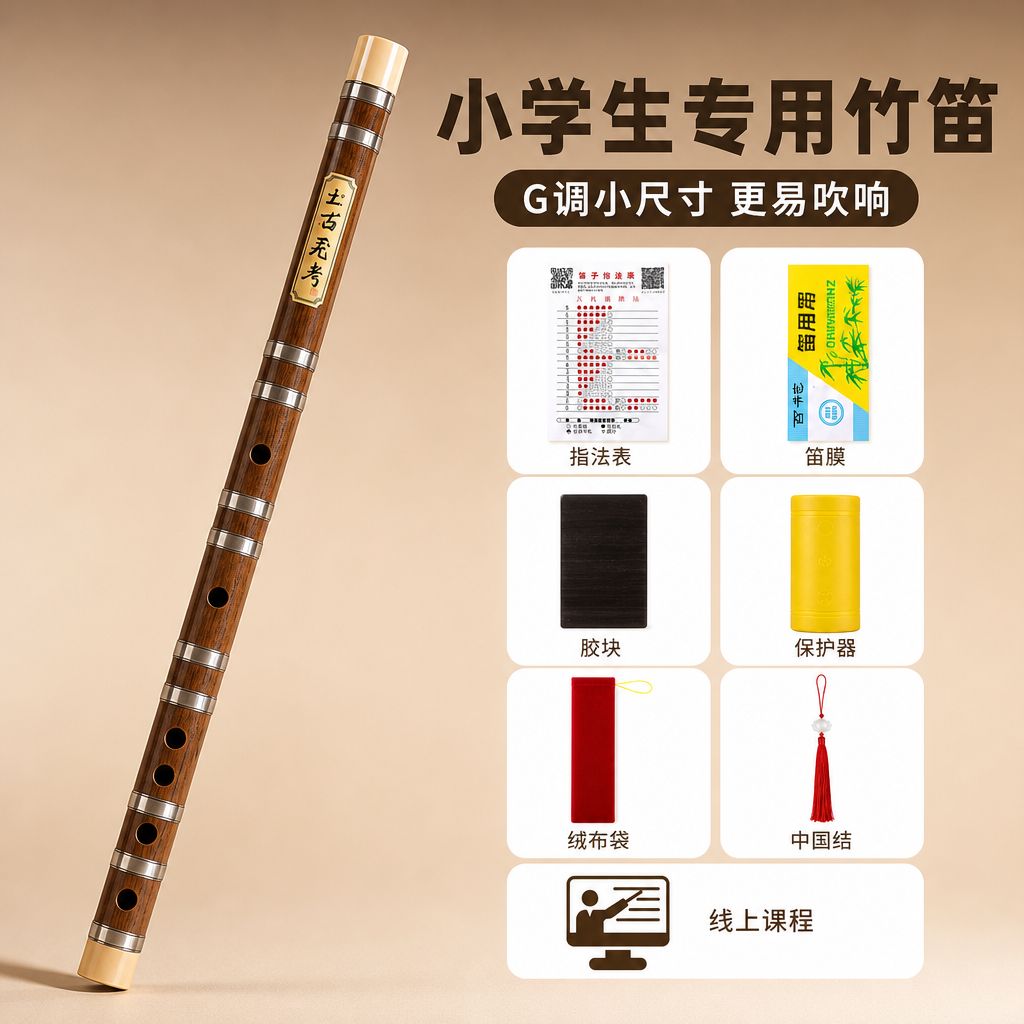 竖笛学生入门演奏级竹笛乐器儿童初学者专业苦竹长笛G调古风笛子