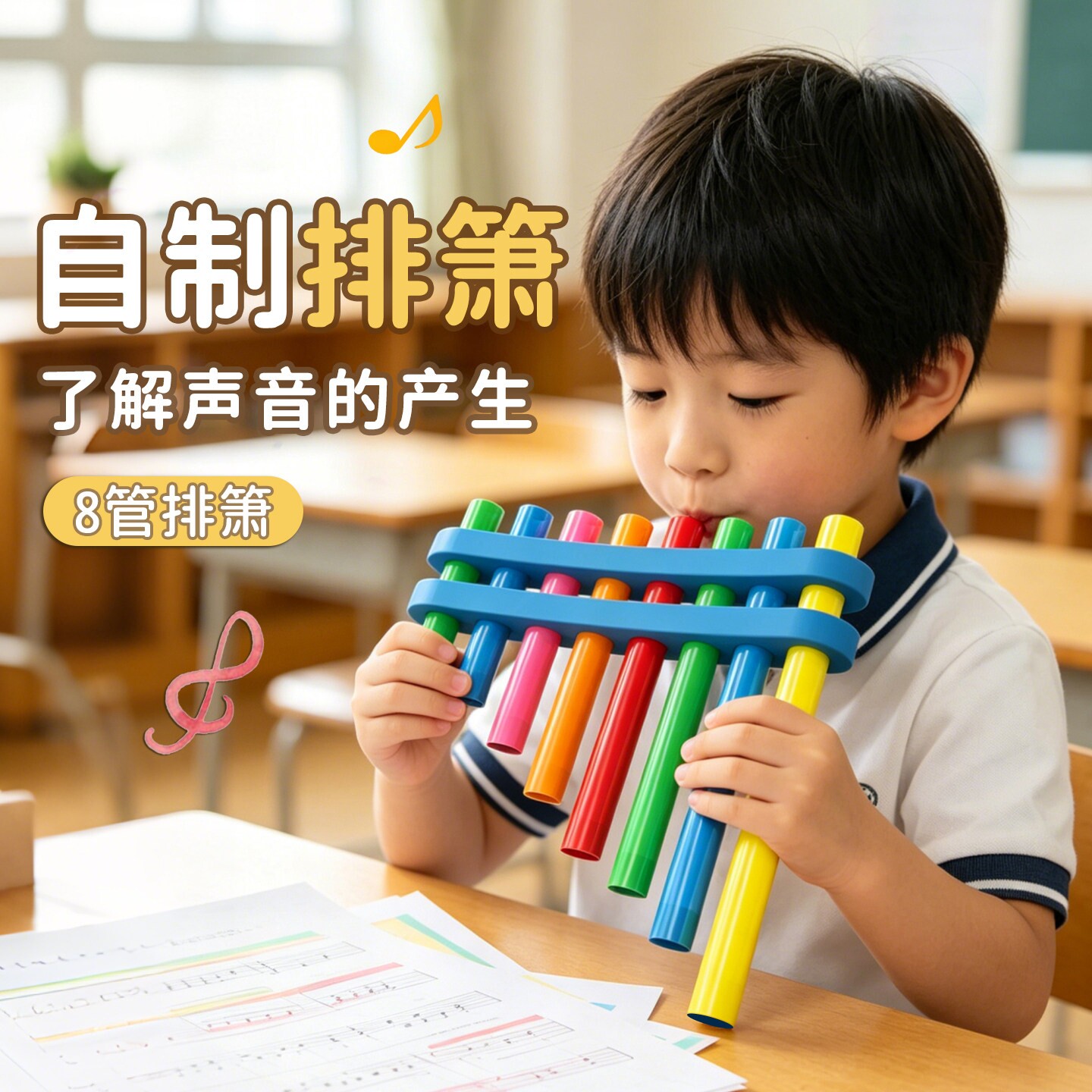 自制排箫彩色儿童乐器8管排箫排琴音乐启蒙教学仪器小学生音律学习教