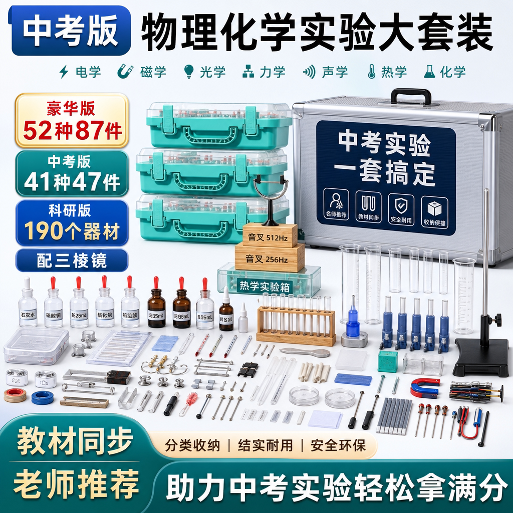 物化大套装中考版九年级电学初二光学力学高考物理九年级电磁学实验箱化学试剂实验室铁架台冷凝管蒸馏装置