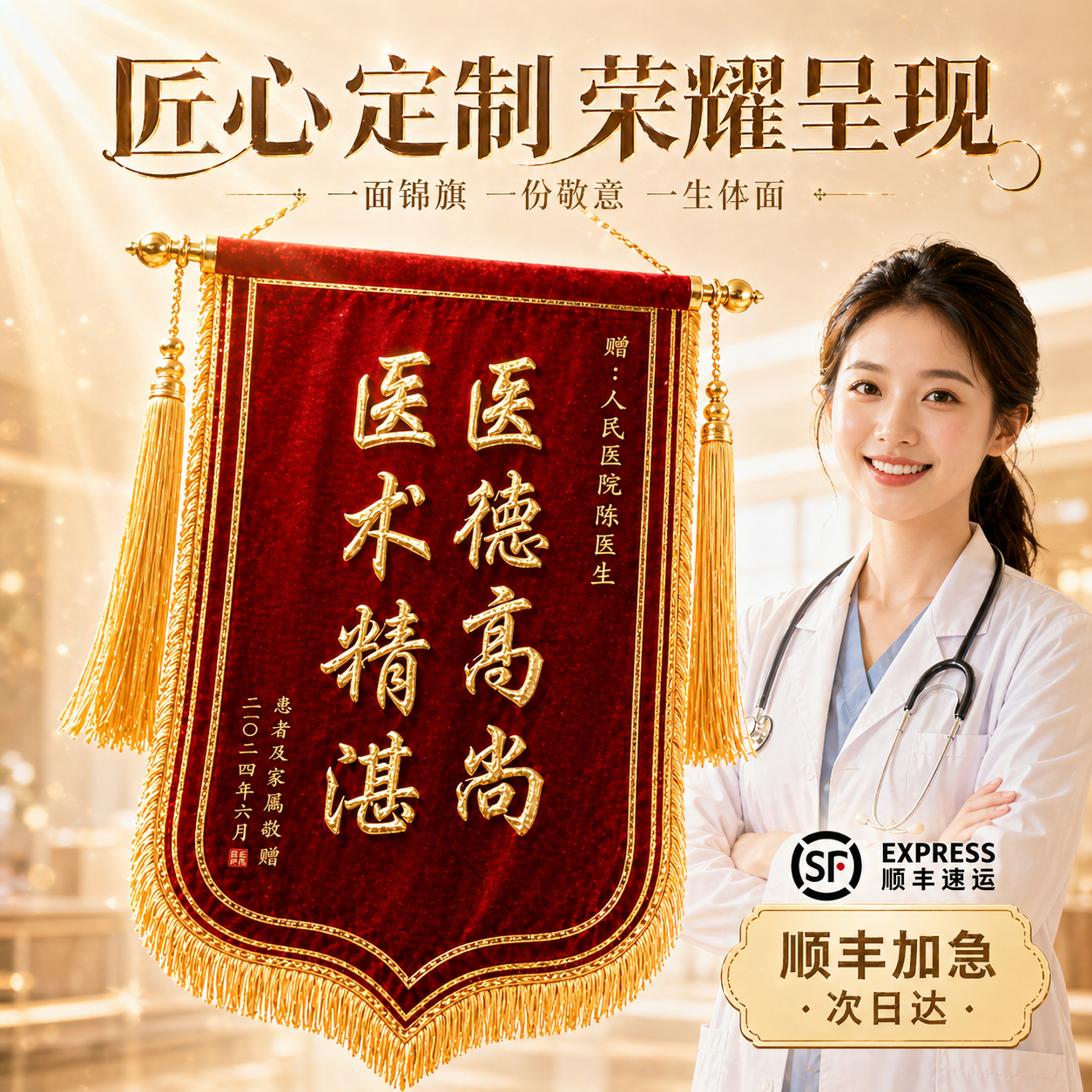 高端锦旗定制定做感谢医生定做制作感谢老师感谢幼儿园老师感谢民警送