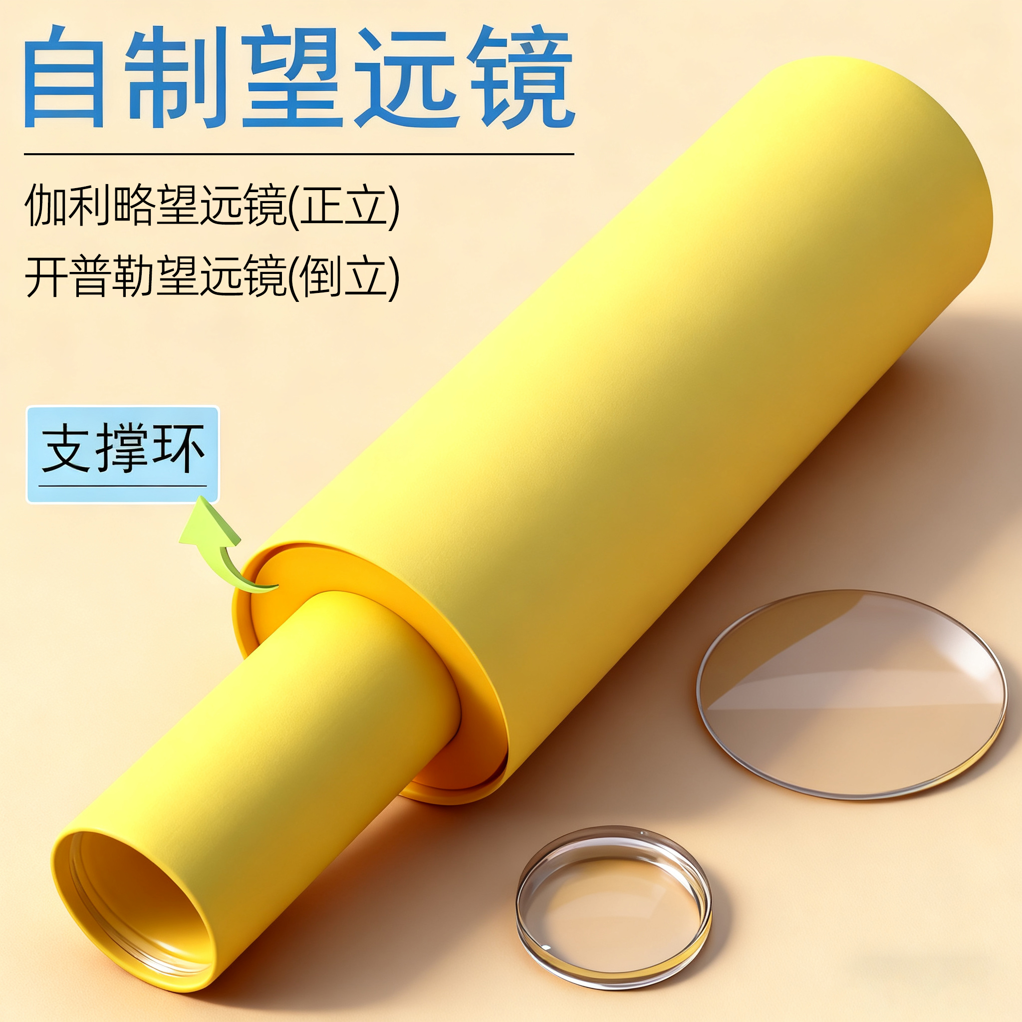 学生儿童自制望远镜凸透镜镜片光学玻璃望远镜模型小学初中科学制作材料套装凹透镜玻璃镜片用物理光学实验