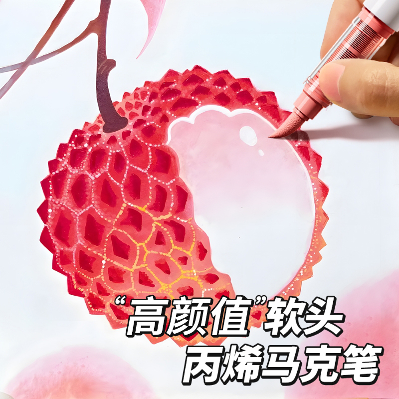 丙烯马克笔软头120色水彩笔画笔彩色高颜值小学生美术专用软头幼儿园笔芯无毒可洗36色24色48色炳希diy勾线笔
