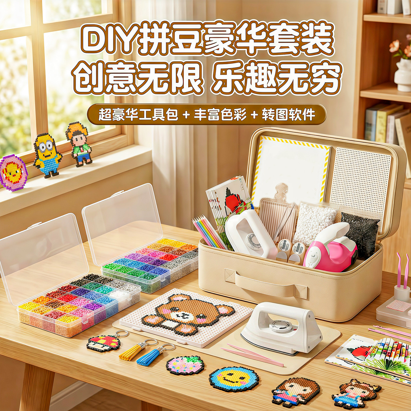 拼豆新年手工diy材料包补充全套装笔熨斗烫纸工具专用垫板烘焙布,玩具/童车/益智/积木/模型,其他手工制作,淘宝优惠券,粉丝福利购,淘宝优惠卷