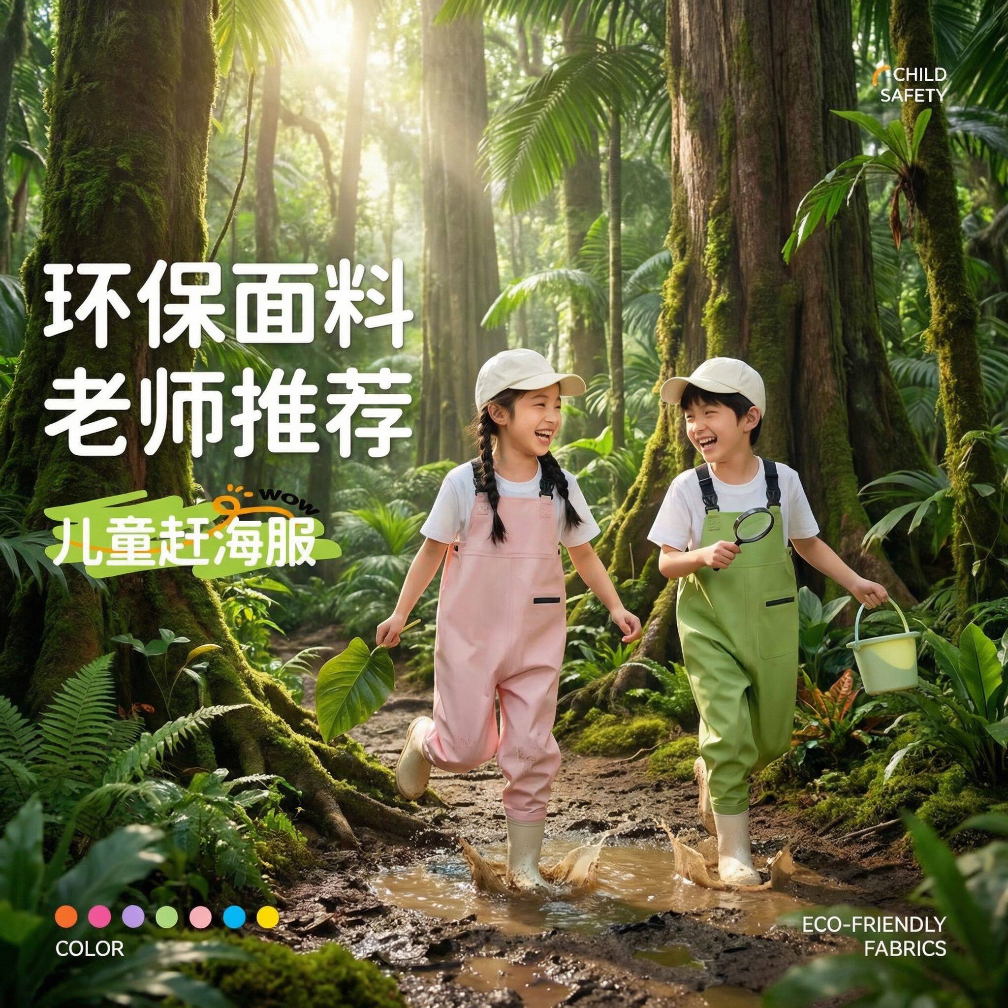 儿童赶海连身裤玩水服全身防水雨裤雨靴一体下水裤涉水幼儿园装备