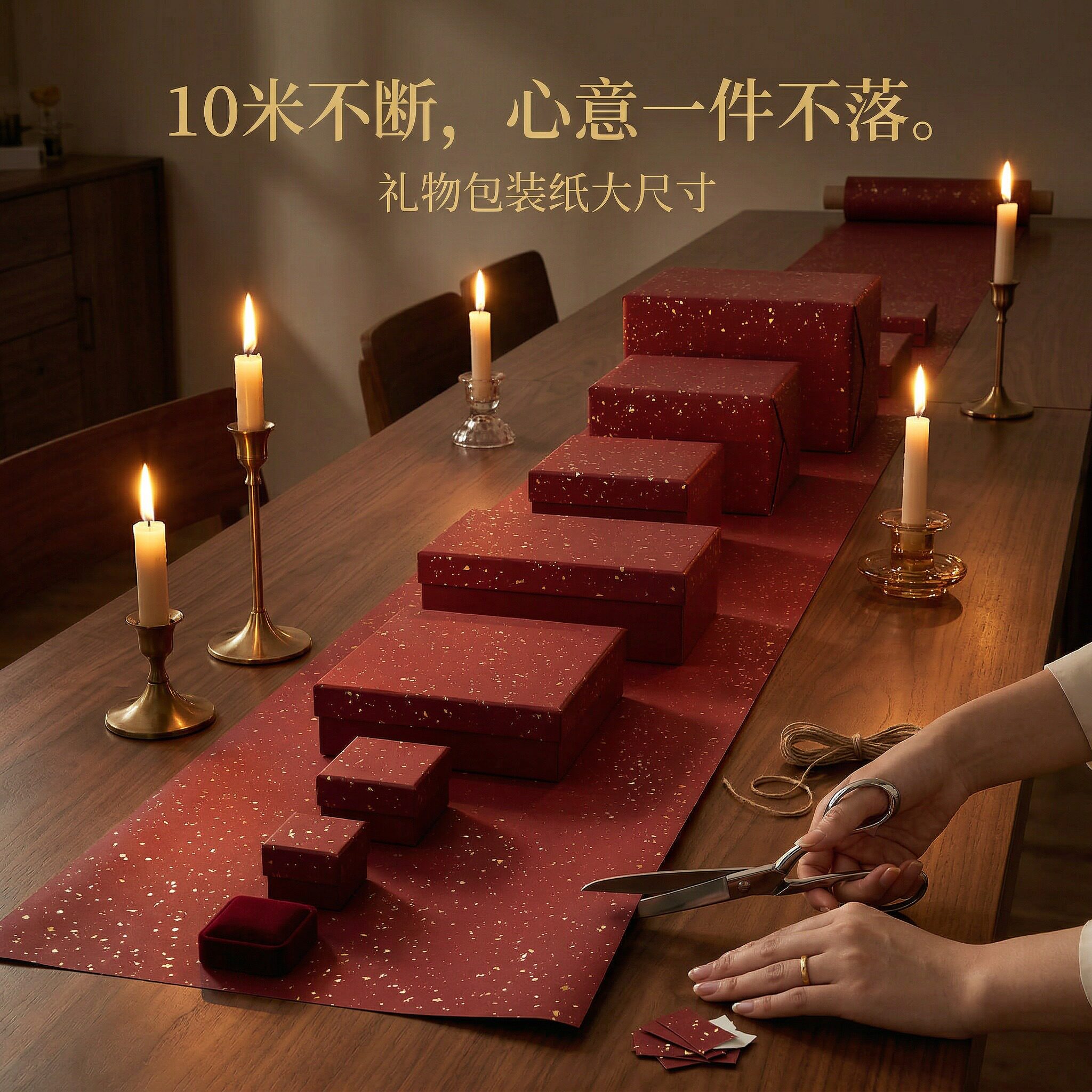 礼物包装纸大尺寸10m整卷礼品纸卷筒超大结婚生日儿童节鲜花彩纸红色喜庆礼盒包高级感丝带男女生复古ins材料