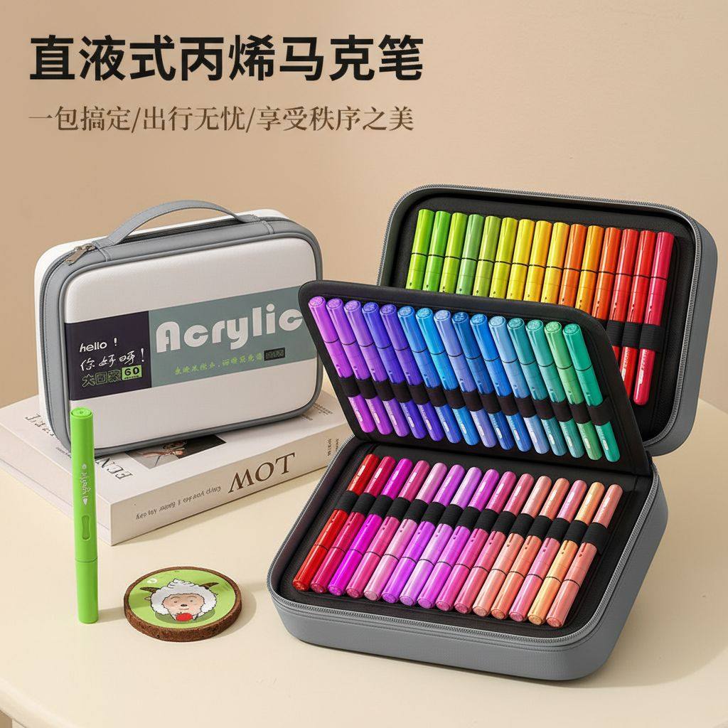 直液式丙烯马克笔软头水彩笔小学生美术专用全套彩色笔幼儿园画画笔24色儿童可水洗36色涂鸦颜色笔高颜值48色,文具电教/文化用品/商务用品,马克笔,淘宝优惠券,粉丝福利购,淘宝优惠卷
