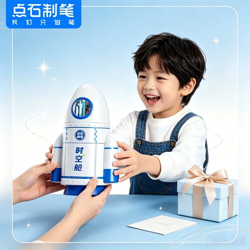 【升学礼物】点石制笔时空舱小火箭笔筒文具礼盒DS-361E黑色按动中性笔速干太空舱笔学生送礼套装男孩女孩
