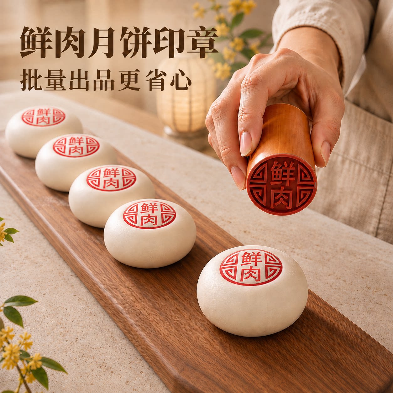 鲜肉月饼印章馒头木质盖章苏式蛋黄酥糕点鲜花饼皮小福字烘焙模具图片