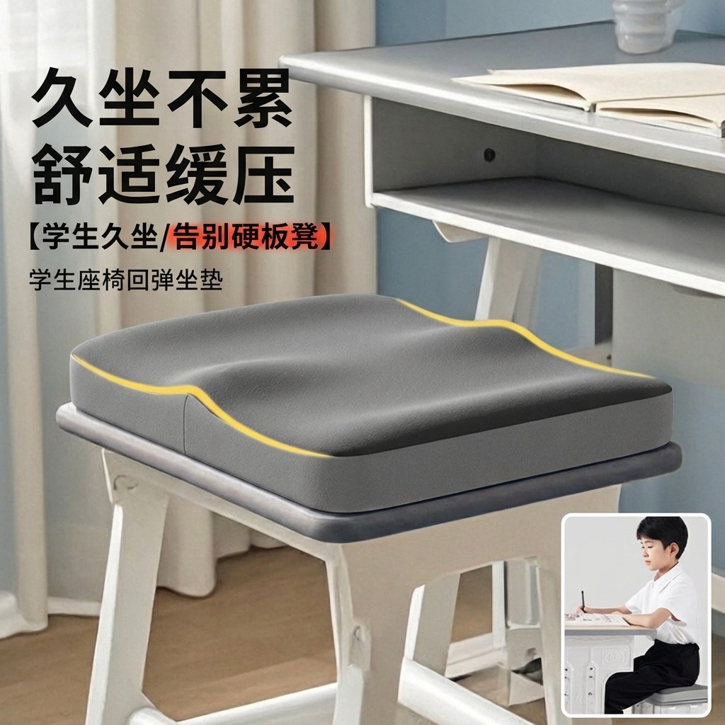 记忆棉学生坐垫长方形屁垫教室专用久坐儿童小板凳子椅子垫子座垫,居家布艺,椅垫,淘宝优惠券,粉丝福利购,淘宝优惠卷