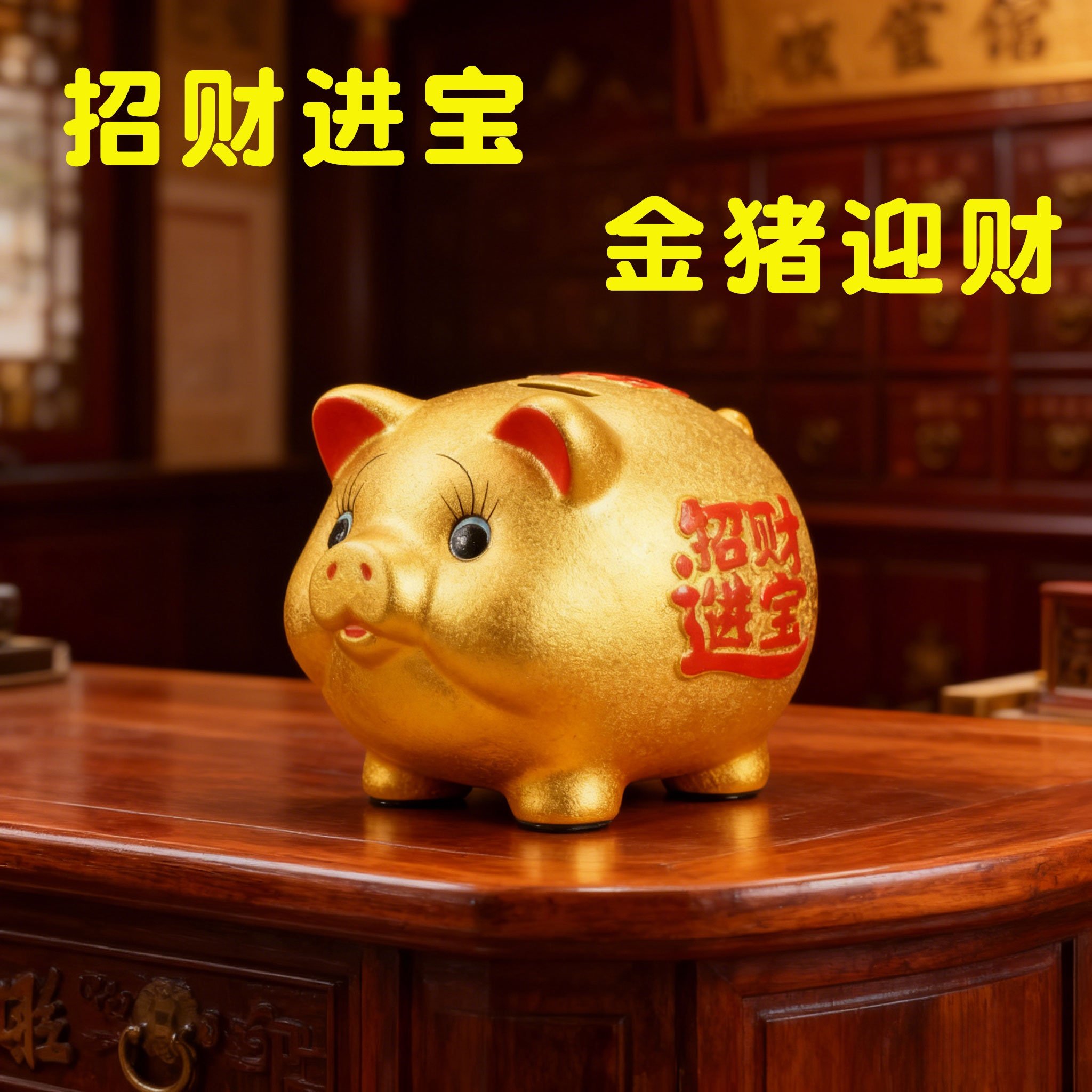 金猪存钱罐新款特大号陶瓷猪摆件只进不出礼品创意儿童储钱罐