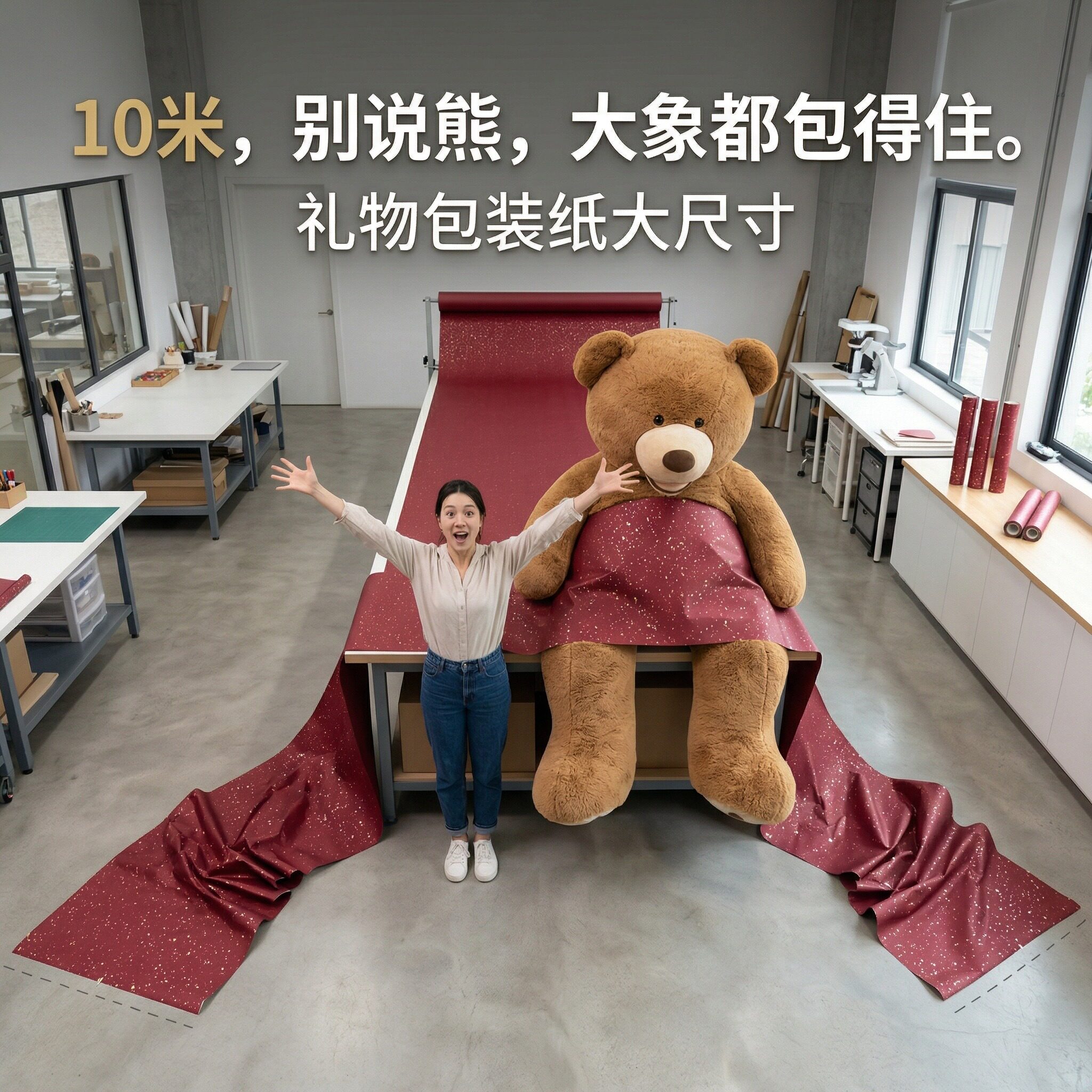 礼物包装纸大尺寸10m整卷礼品纸卷筒超大520母亲节生日儿童节鲜花彩纸红色礼盒高级感丝带男女生复古ins材料