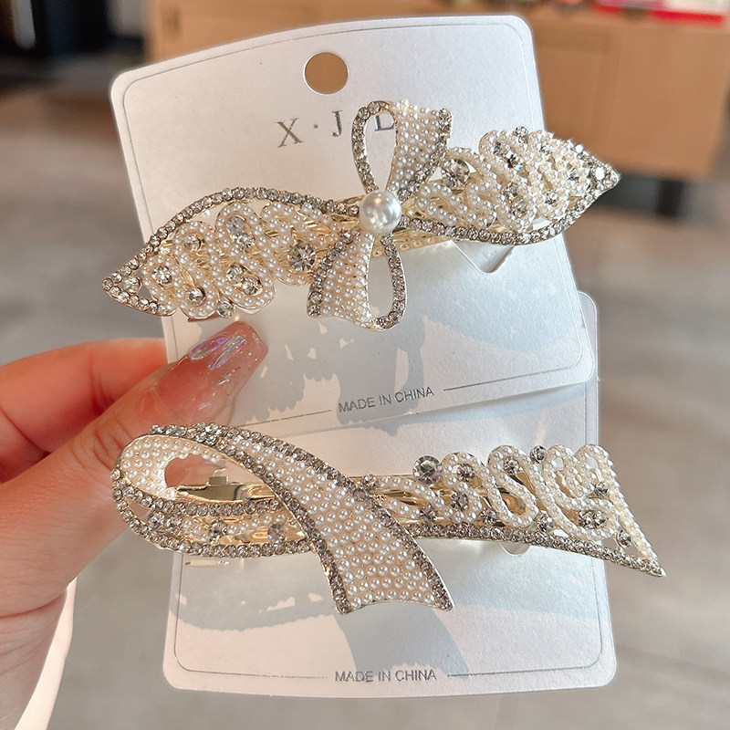 精致珍珠水钻弹簧夹后脑勺马尾夹