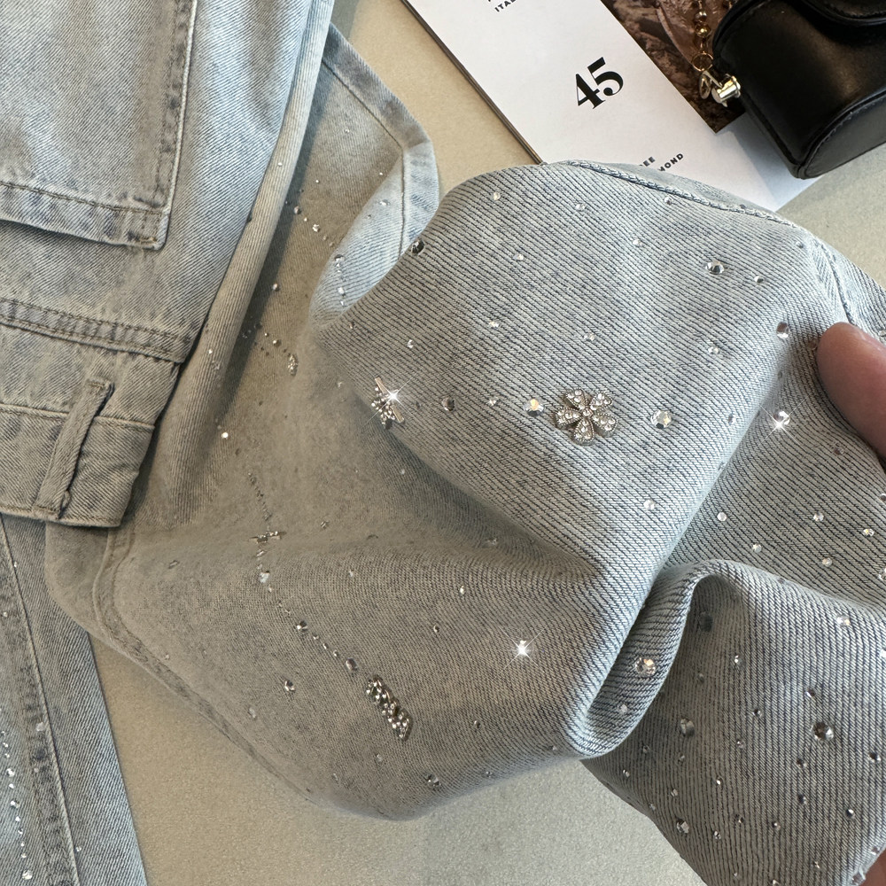 实拍早春新款气质烫闪钻艺术品牛仔裤女高腰直筒窄版阔腿裤子显瘦,女装/女士精品,牛仔裤,淘宝优惠券,粉丝福利购,淘宝优惠卷