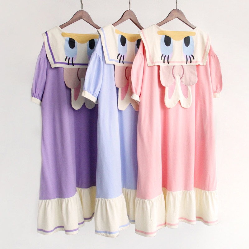 网红唐老鸭少女夏睡裙可爱日系黛西短袖睡衣公主风纯棉宽松家居服