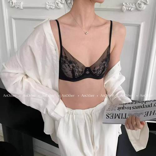 新款法式性感纯欲蕾丝内衣女缎面小胸聚拢上托防下垂上托舒适文胸