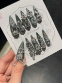 111 爆闪猫眼绿色满钻长尖高级奢华美甲纯手工穿戴甲