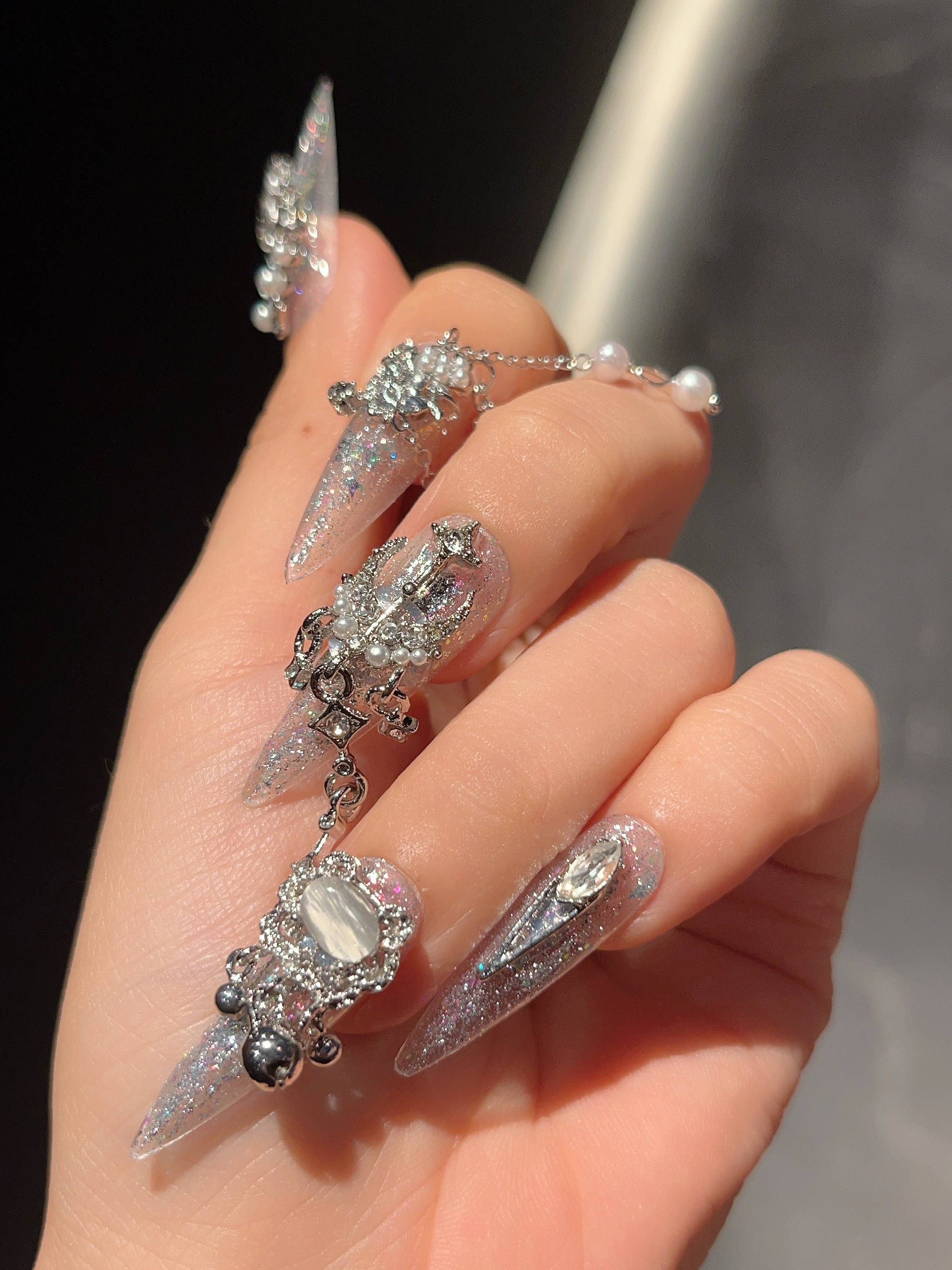 【A24】偏光爆闪钻球美甲成品纯手工定制可拆卸穿戴甲长尖