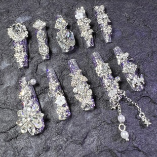 超长38mm爆闪细狗长梯美甲紫色 A09