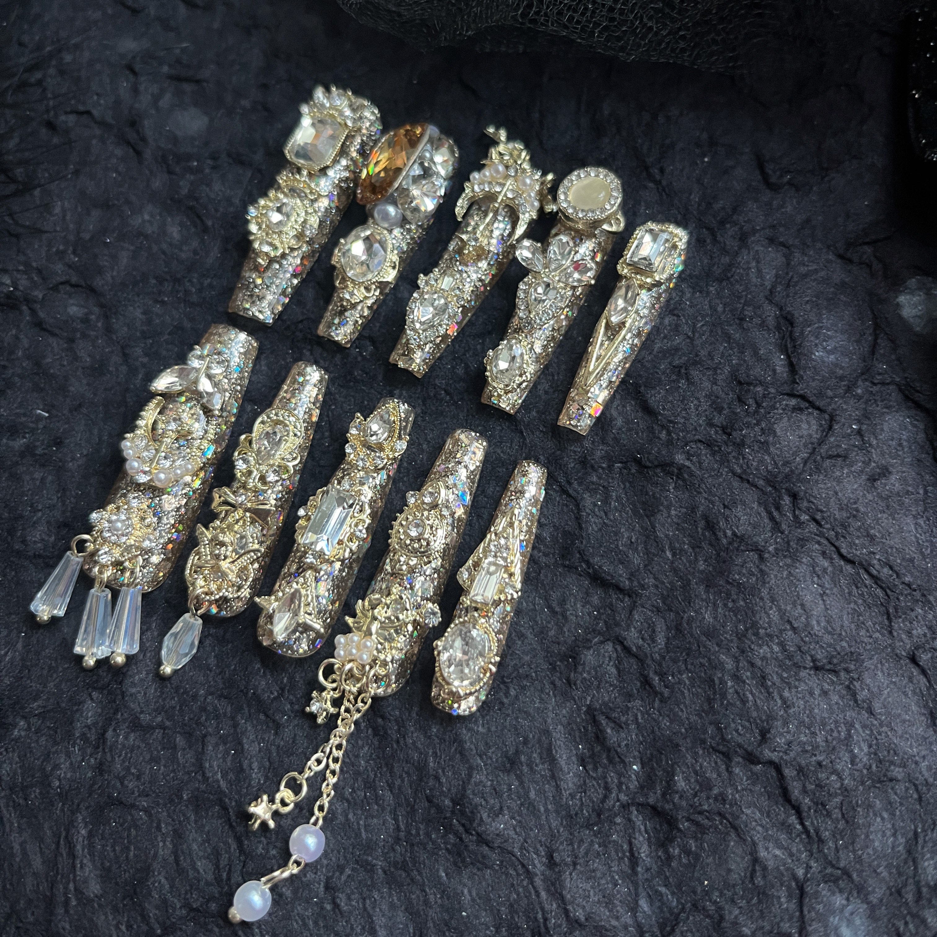 【209】细狗梯38mm金色转转爆闪纯手工穿戴甲满钻高级气质美甲,彩妆/香水/美妆工具,穿戴甲/甲片,淘宝优惠券,粉丝福利购,淘宝优惠卷