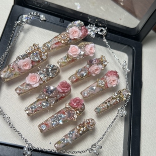 【春意盎然】超长爆闪纯手工穿戴甲高级感贴片气质金曜石轻奢贵气