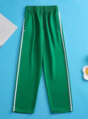 男女校服运动裤夏季裤子服薄款裤杠制服休闲二道同款绿色中小学校