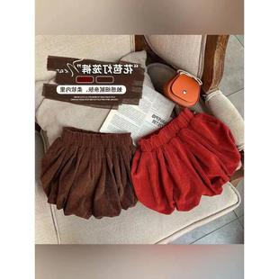 PP裤大短裤纯色宝宝裤儿童春秋花苞灯芯绒女童韩版灯笼裤裤潮南瓜