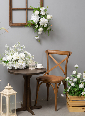 仿真花婚礼布置周岁宴交车仪式假花装饰场景美陈白绿桌花壁挂花艺