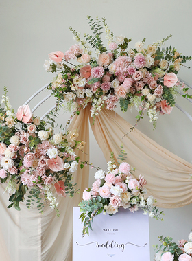 高级粉迎宾花艺水牌展示架壁挂花美容院服装店婚礼周年布置仿真花