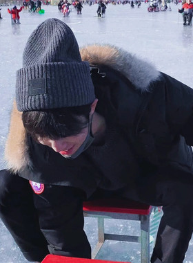 北欧秋冬季羊毛方块笑脸帽子冷帽针织帽情侣男女保暖毛线帽加厚潮