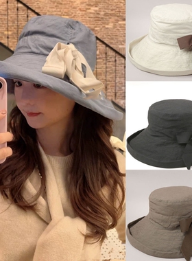 2025新款日本ca4la防晒帽女渔夫帽蝴蝶结大帽檐遮阳帽可折叠百搭