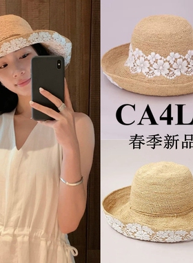 日本ca4la度假蕾丝花朵遮阳防晒出游百搭拉菲草太阳帽子渔夫帽女