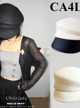 日本CA4LA秋冬鸭舌帽女章若楠fever同款报童帽子百搭羊毛呢贝雷帽