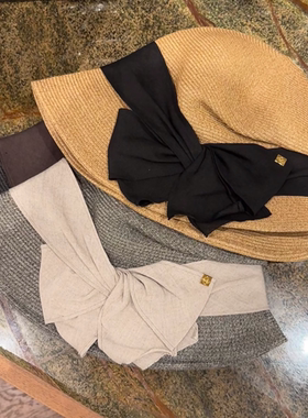 ca4la度假宽檐草帽女夏防晒遮阳帽蝴蝶结可折叠海边沙滩渔夫帽子