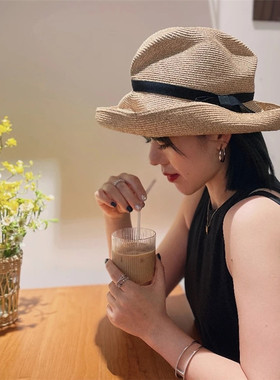 正品现货 Mature ha 日本经典款丝带折叠防晒草帽遮阳帽BOXEDHAT