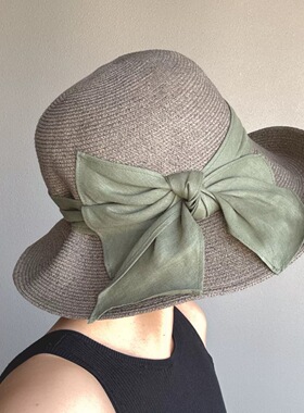 CA4LA新款日本防晒帽女渔夫帽蝴蝶结草帽大帽檐度假遮阳帽可折叠