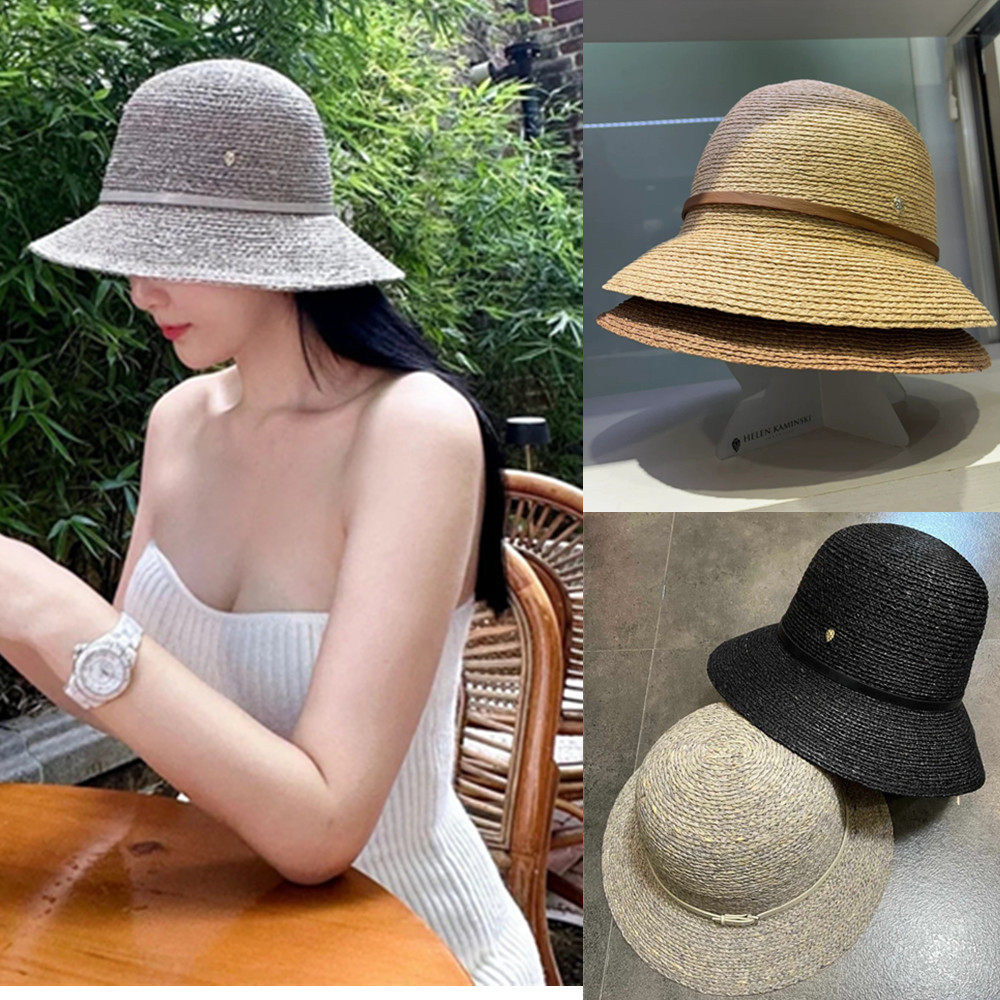 日本helen拉菲草防紫外线渔夫帽女夏季防嗮海边遮阳度假出游草帽