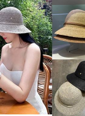 日本helen拉菲草防紫外线渔夫帽女夏季防嗮海边遮阳度假出游草帽