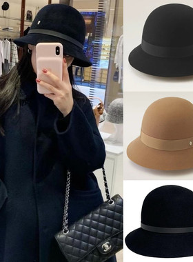 日本Helen羊毛呢女秋冬季百搭气质防晒渔夫帽子英伦复古盆帽礼帽