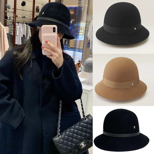 日本Helen羊毛呢女秋冬季 百搭气质防晒渔夫帽子英伦复古盆帽礼帽